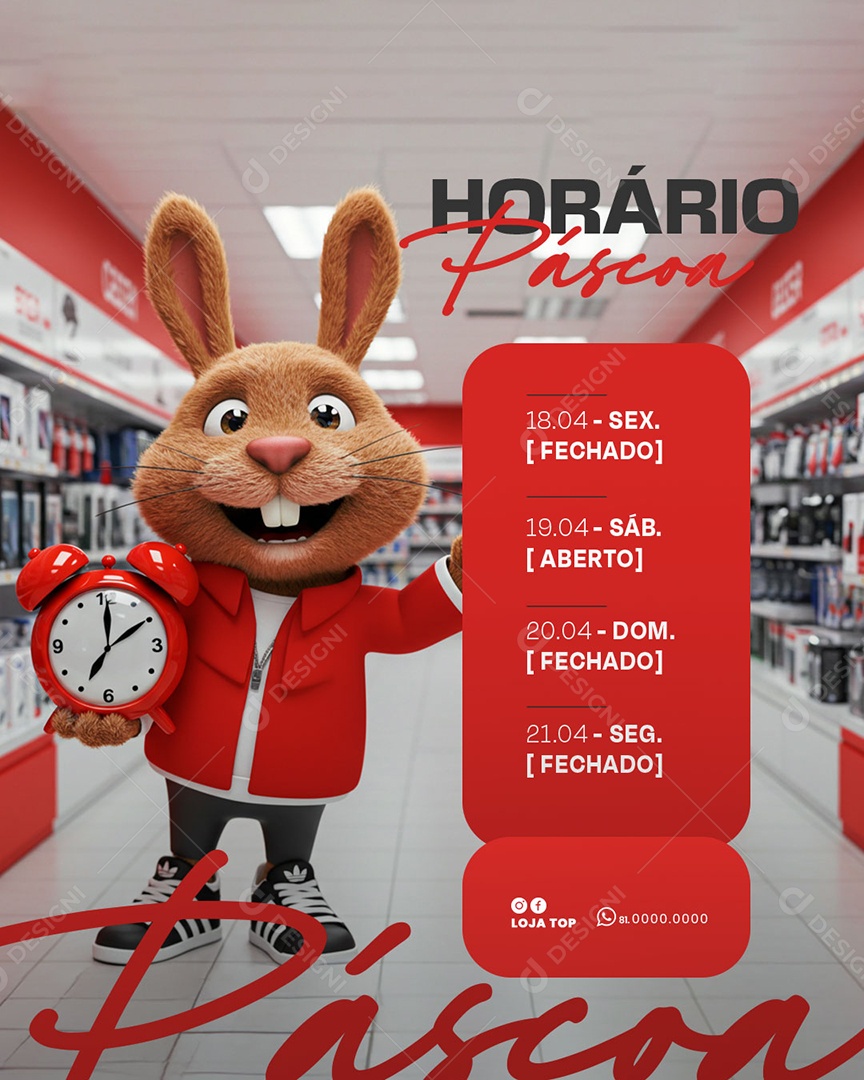 Aviso Horário de Pascoa Loja de Eletrônicos Social Media PSD Editável