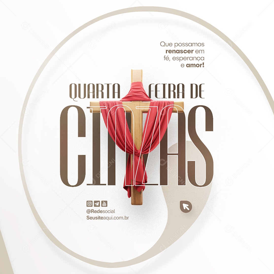 Feed Quarta Feira de Cinzas Recomeçar com Fé Social Media PSD Editável
