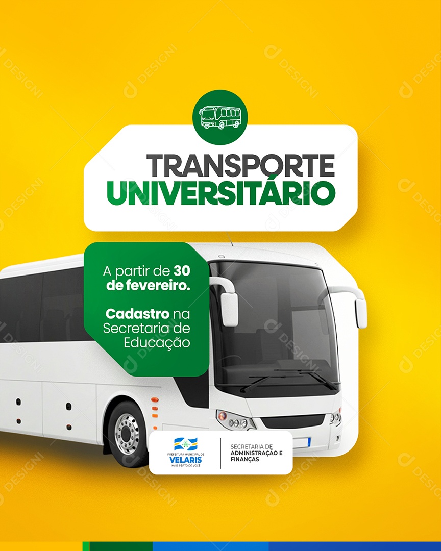 Flyer Prefeitura Transporte Universitário Social Media PSD Editável