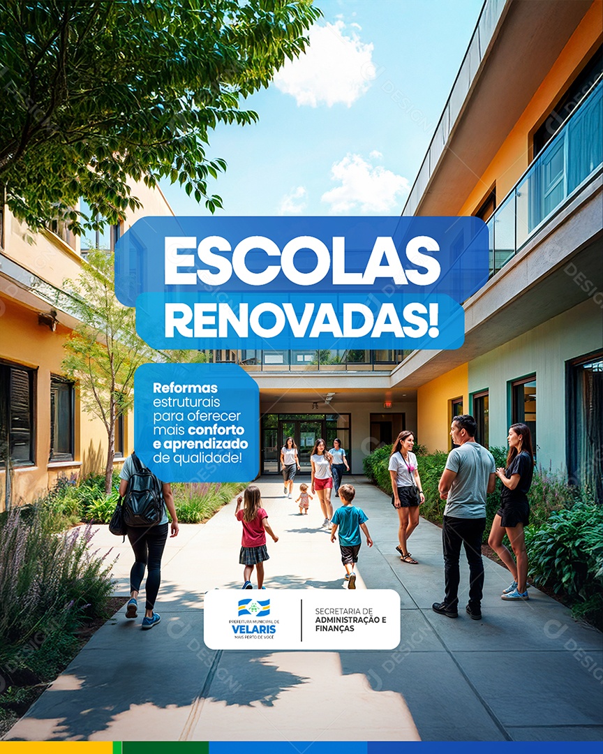 Flyer Prefeitura Escolas Renovadas Social Media PSD Editável