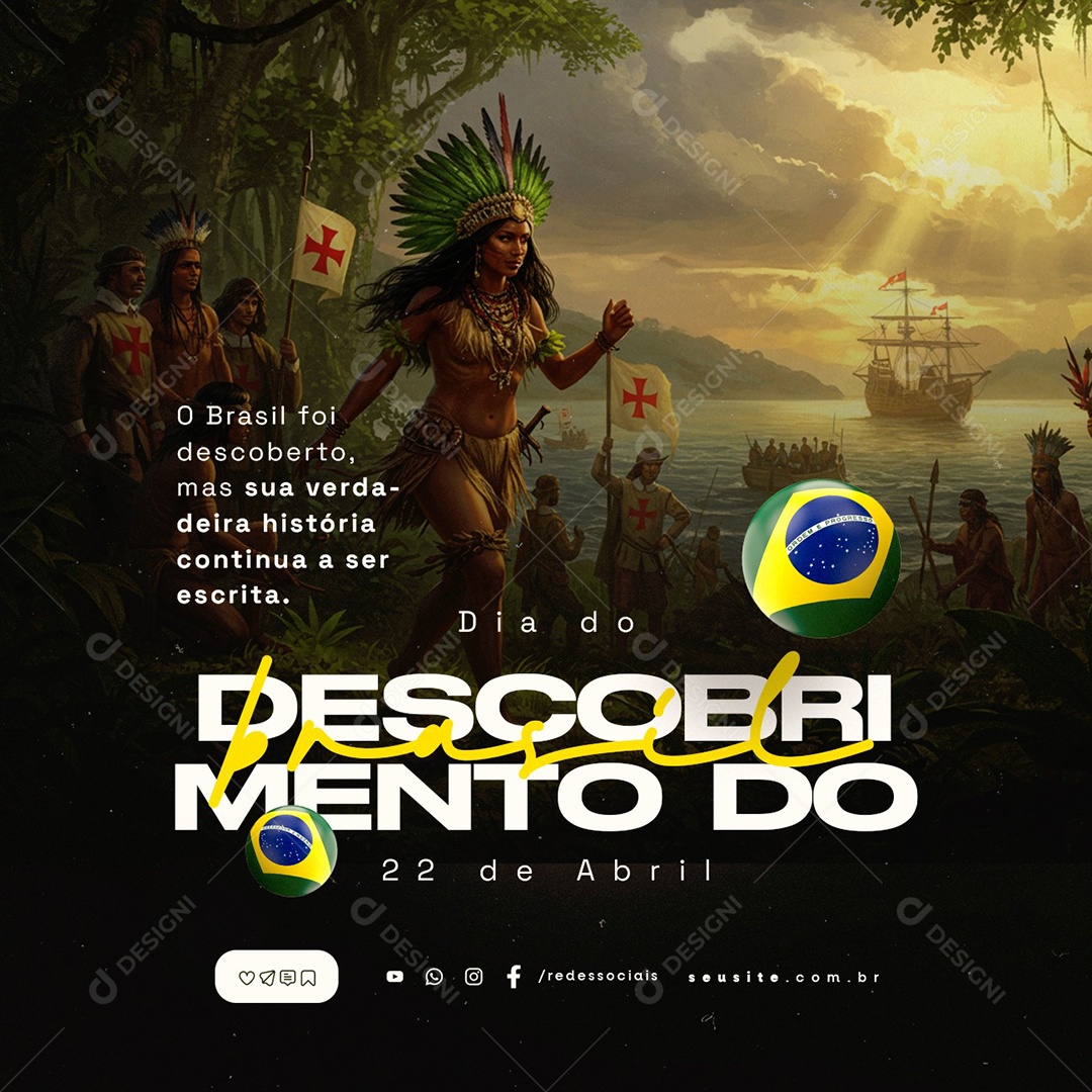 Dia do Descobrimento do Brasil 22 de Abril Social Media PSD Editável