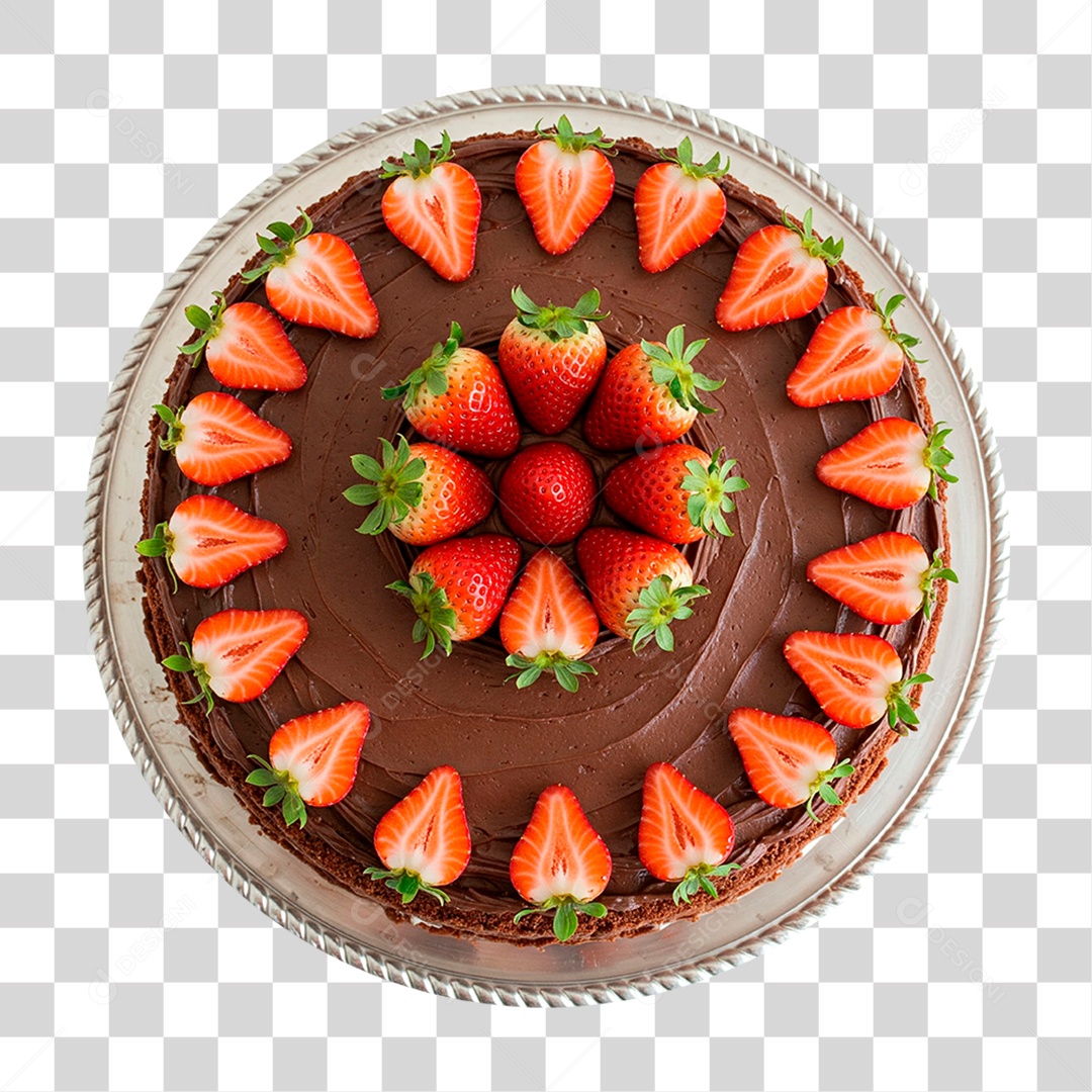 Bolo de Chocolate com Cobertura e Frutas PNG Transparente