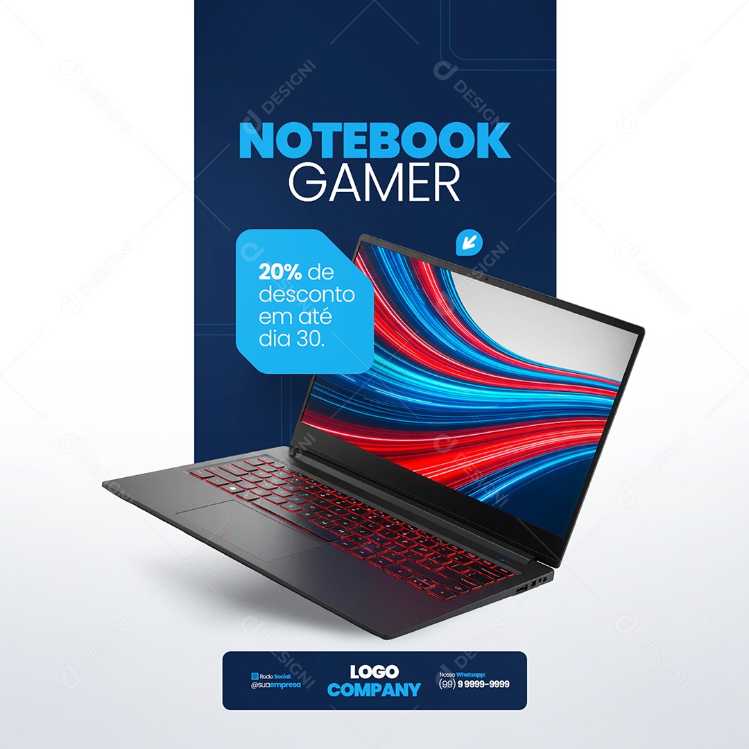 Feed Loja de Eletrônicos Notebook Gamer Social Media PSD Editável