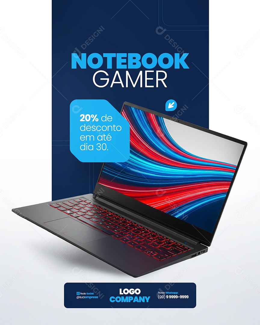 Flyer Loja de Eletrônicos Notebook Gamer Social Media PSD Editável