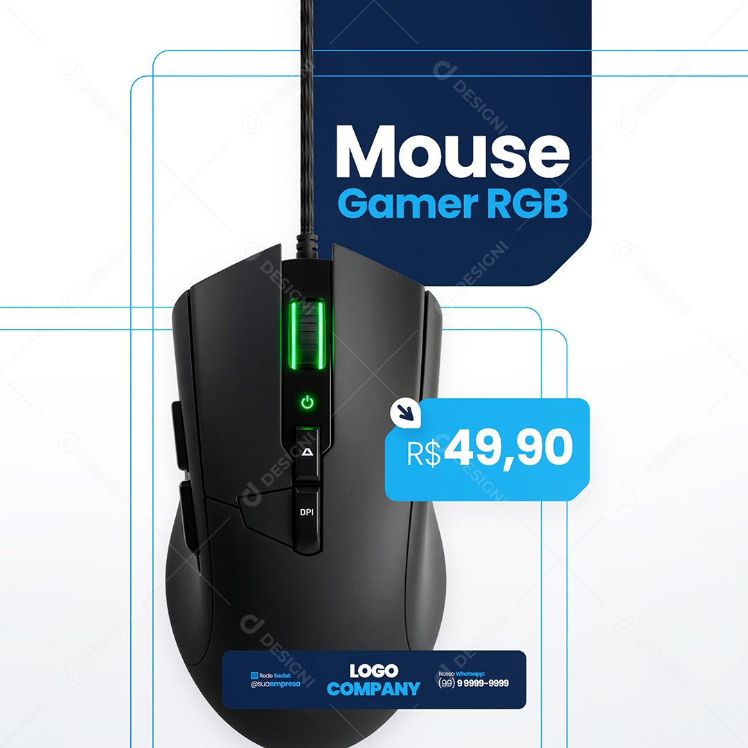Feed Loja de Eletrônicos Mouse Gamer RGB Social Media PSD Editável