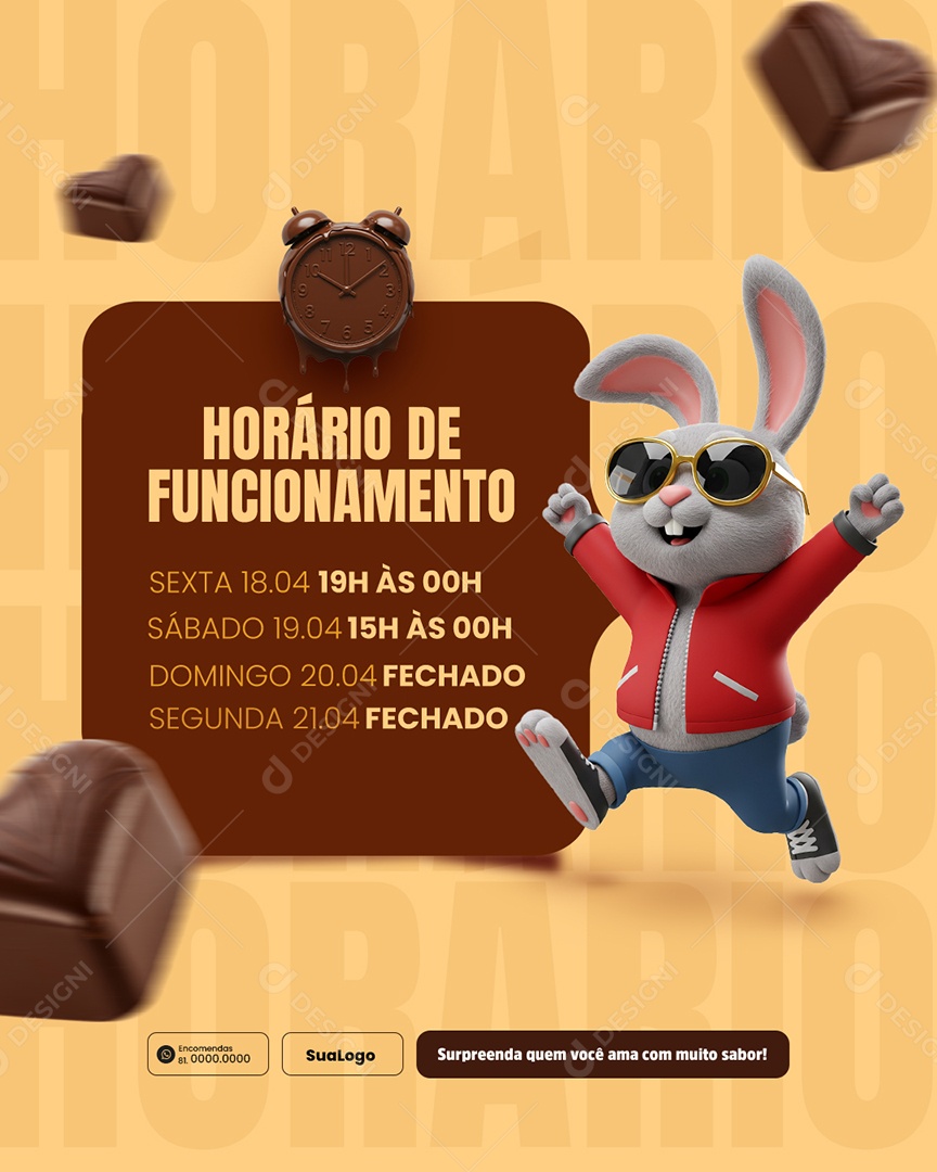 Horário de Funcionamento de Páscoa Social Media PSD Estável