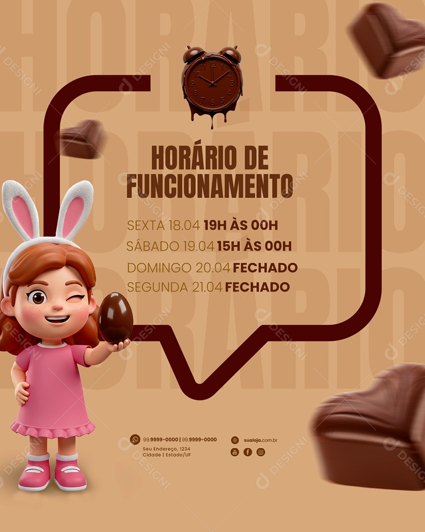 Horário de Funcionamento de Páscoa Social Media PSD Estável
