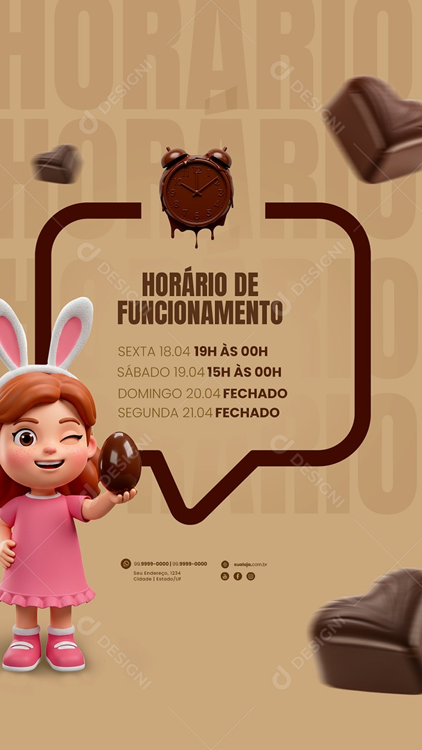 Story Horário de Funcionamento de Páscoa Social Media PSD Estável