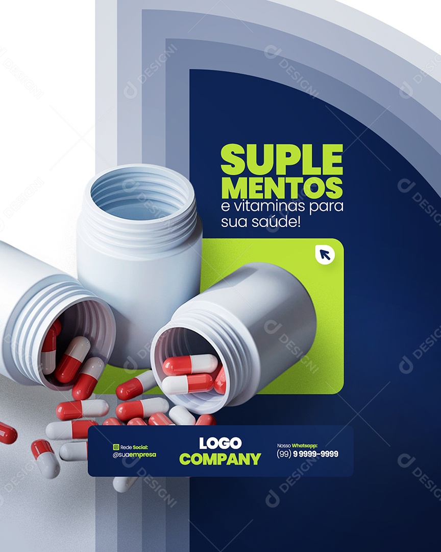 Flyer Farmácia Suplementos e Vitaminas Social Media PSD Editável