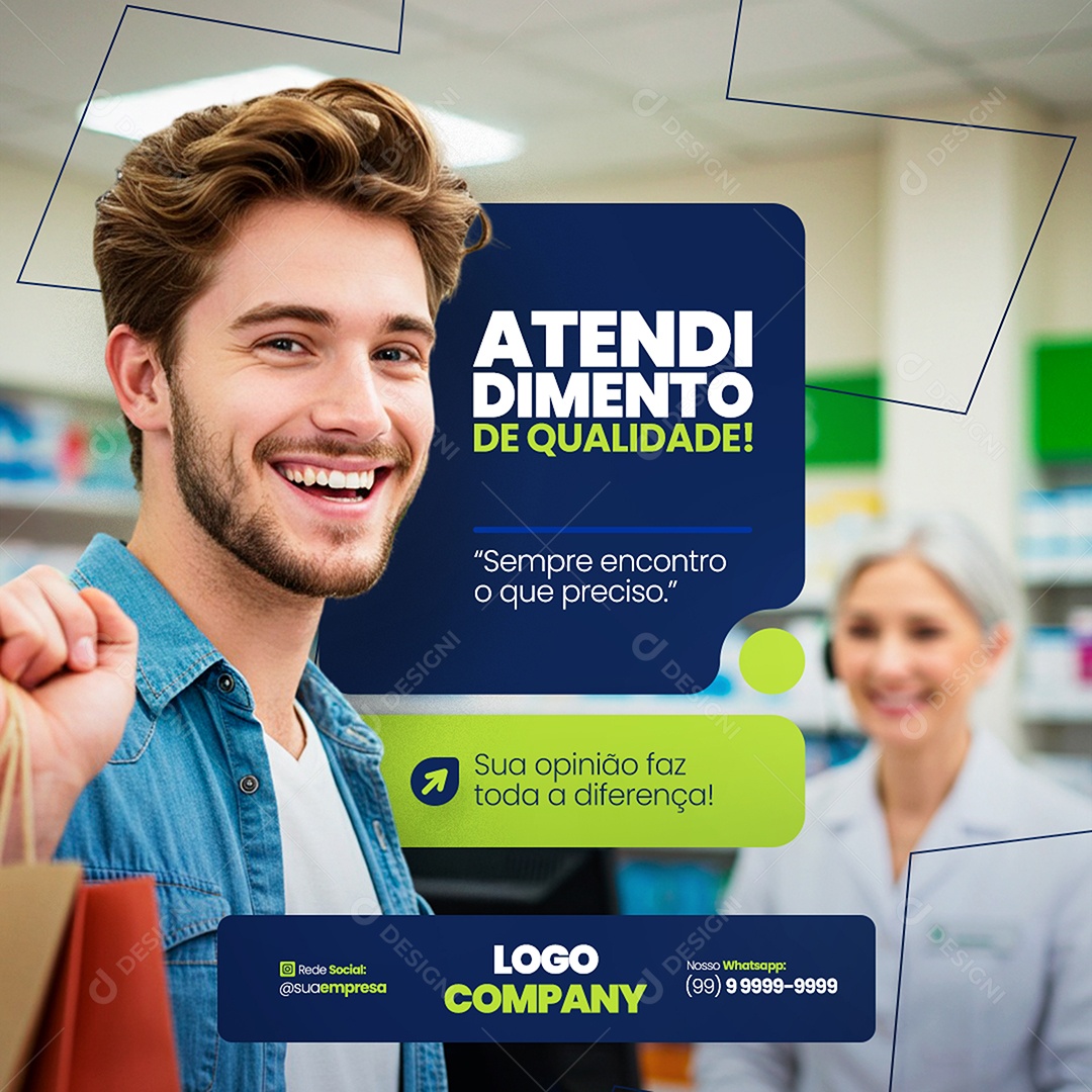 Feed Farmácia Atendimento de Qualidade Social Media PSD Editável