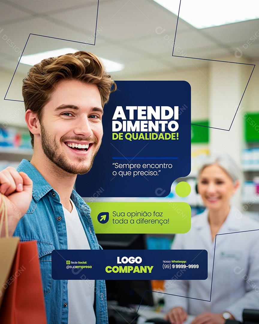 Flyer Farmácia Atendimento de Qualidade Social Media PSD Editável