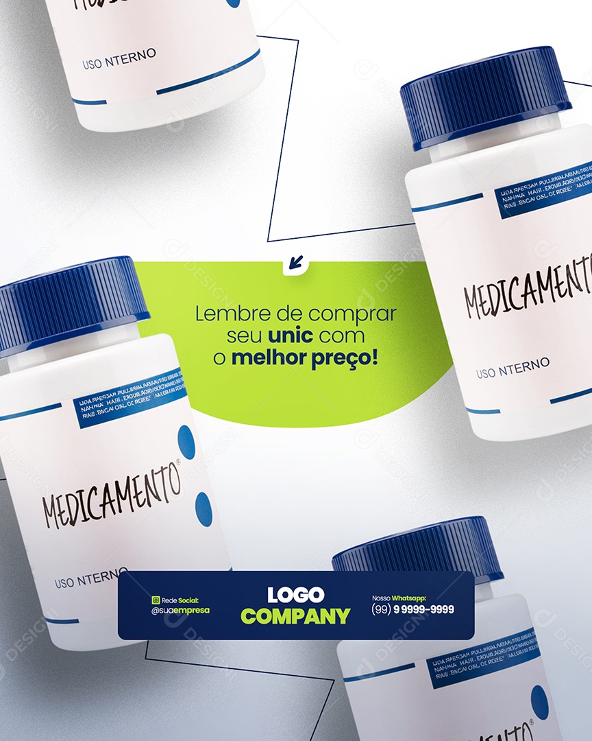 Flyer Farmácia Medicamento Melhor Preço Social Media PSD Editável