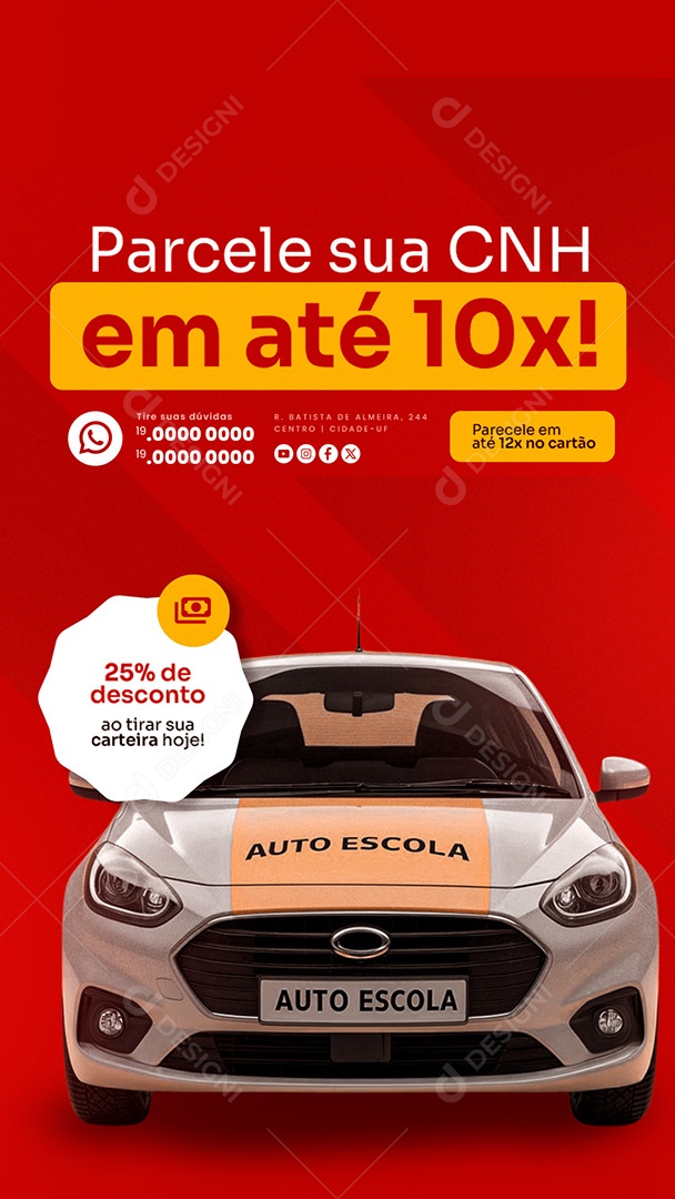 Story Autoescola Parcele sua CNH em Até 10x Social Media PSD Editável