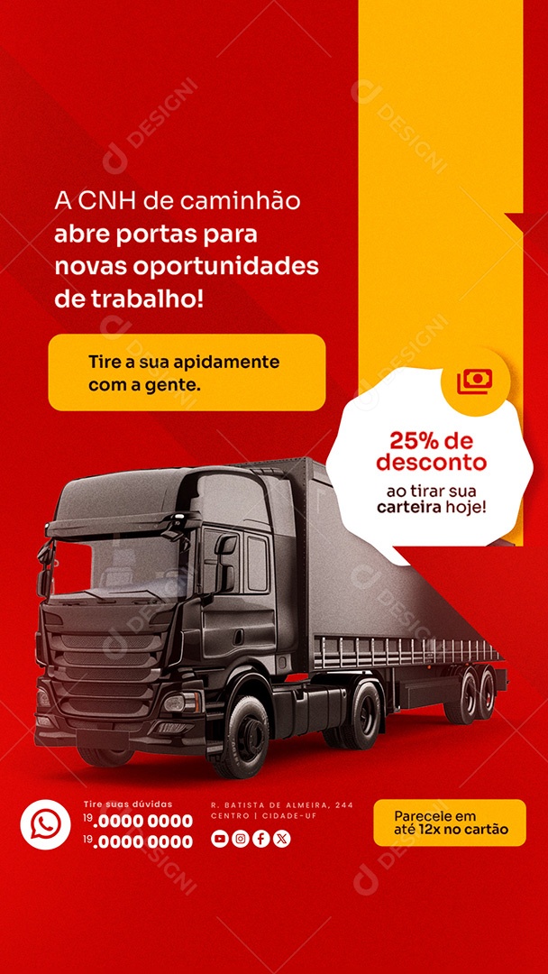 Story Autoescola A CNH de Caminhão Abre Portas para Novas Oportunidades Social Media PSD Editável
