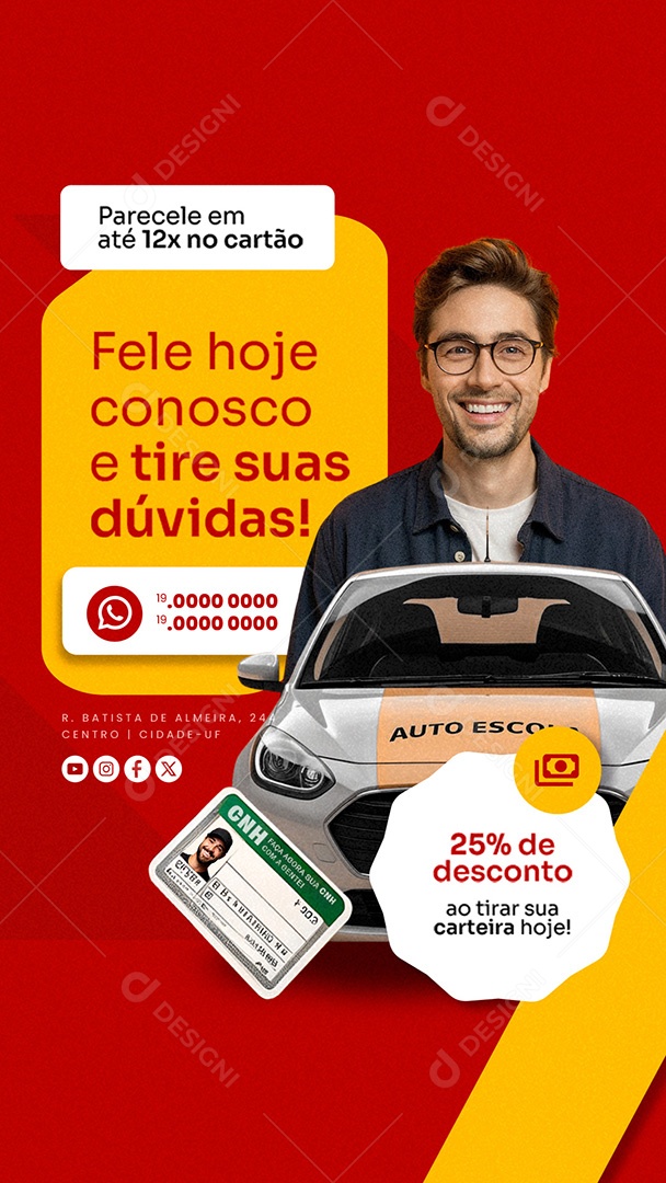 Story Autoescola Fale Hoje Conosco e Tire suas Dúvidas Social Media PSD Editável