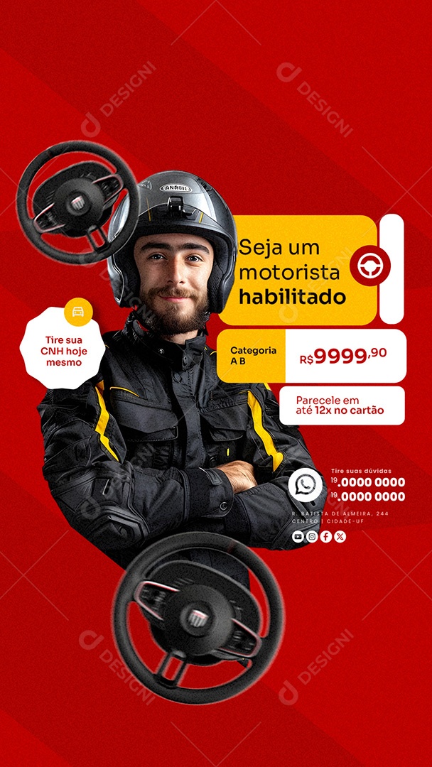 Story Autoescola Seja um Motorista Habilitado Categoria A e B Social Media PSD Editável