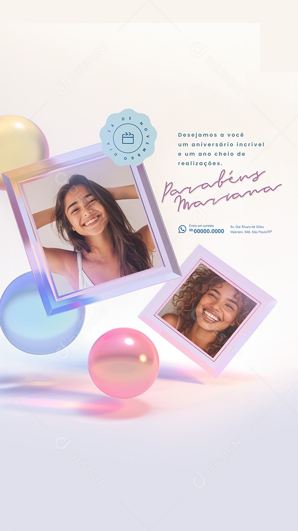 Story Feliz Aniversário Parabéns Mariana Social Media PSD Editável