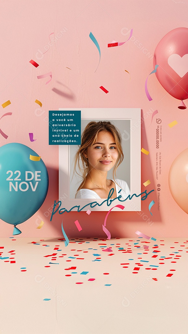 Story Feliz Aniversário Parabéns Social Media PSD Editável