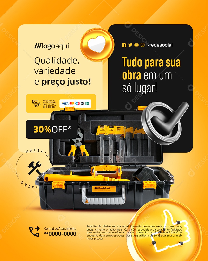 Material de Construção Qualidade Variedade e Preço Justo Social Media PSD Editável