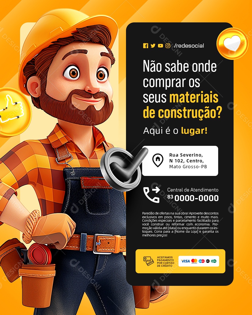 Não Sabe Onde Comprar os Seus Materiais de Construção Social Media PSD Editável