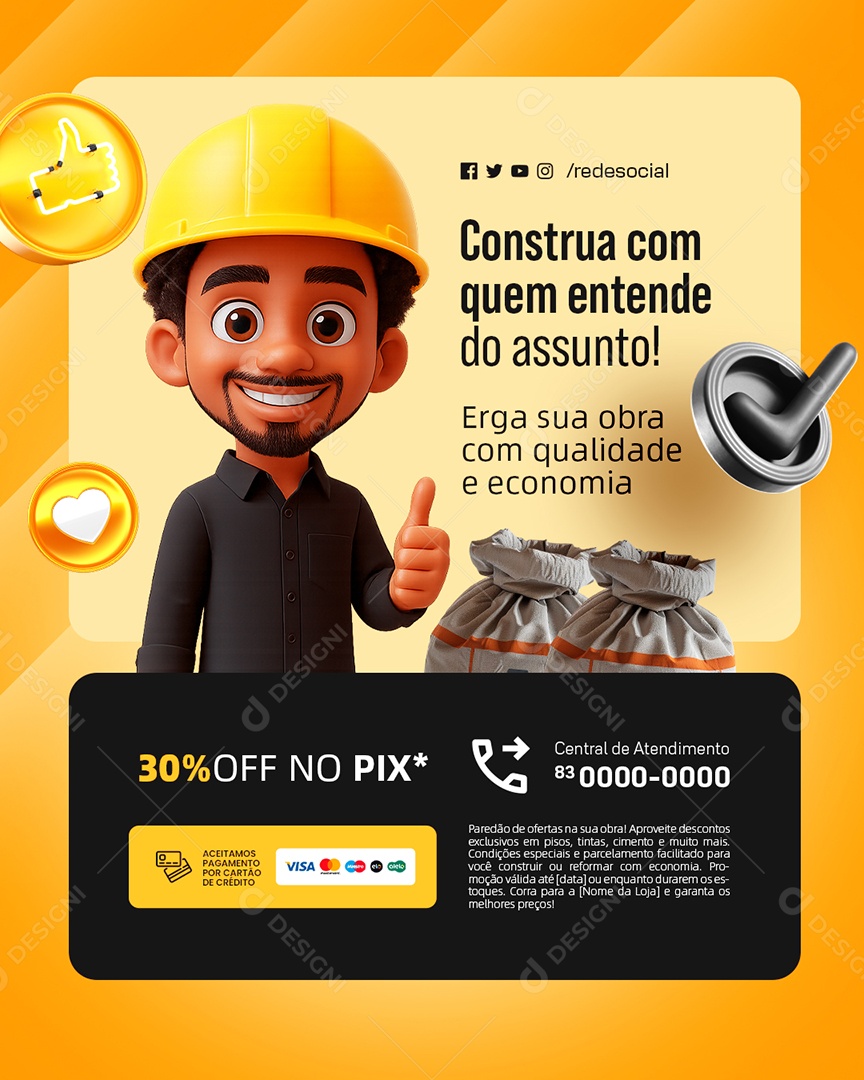 Material de Construção Construa com Quem Entende do Assunto Social Media PSD Editável