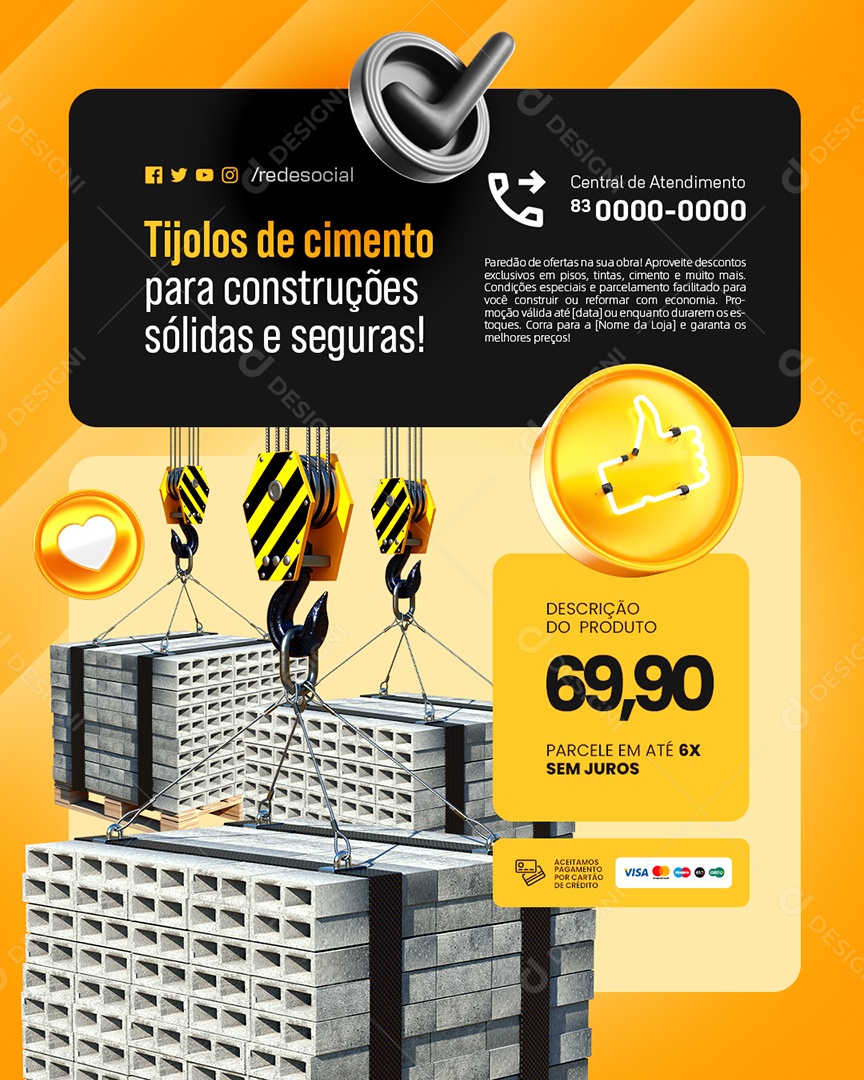 Material de Construção Tijolos de CImento Social Media PSD Editável