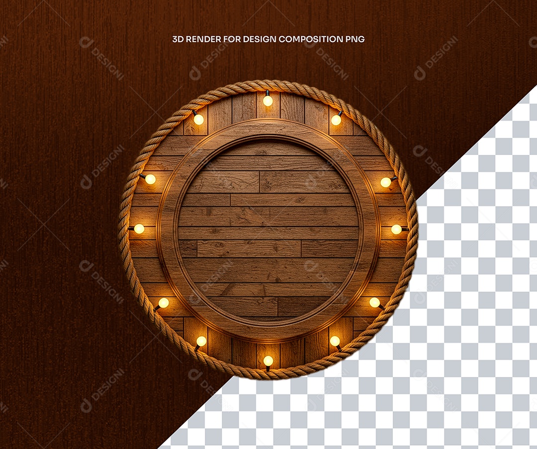 Elemento 3D Moldura De Madeira Circular Para Composição PSD