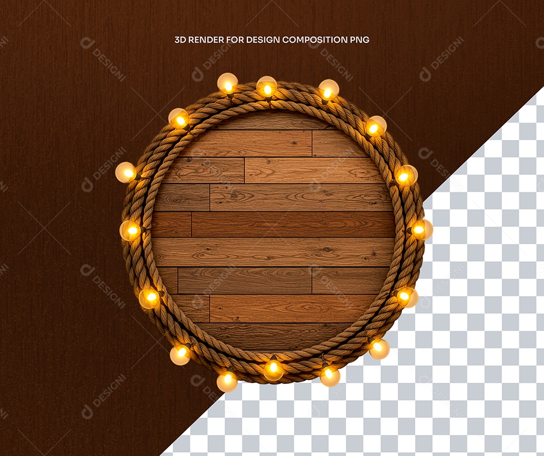Elemento 3D Moldura De Madeira Circular Para Composição PSD