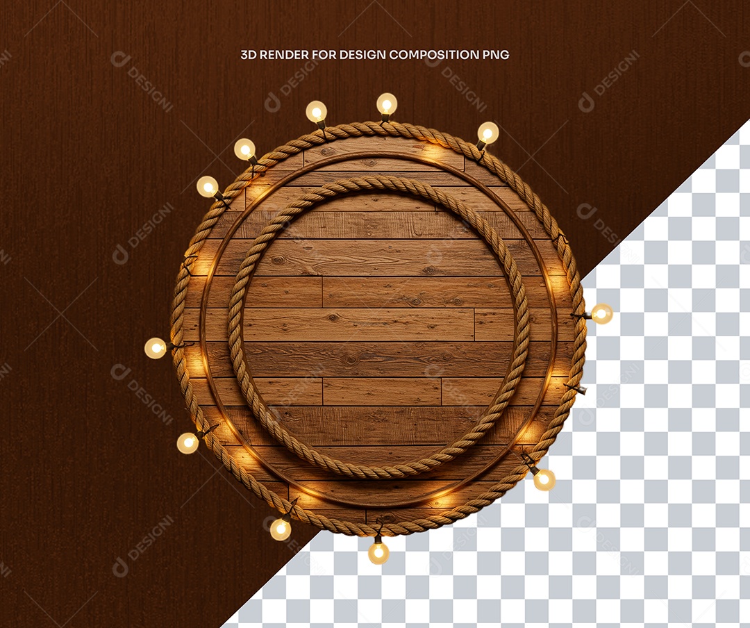 Elemento 3D Moldura De Madeira Circular Para Composição PSD