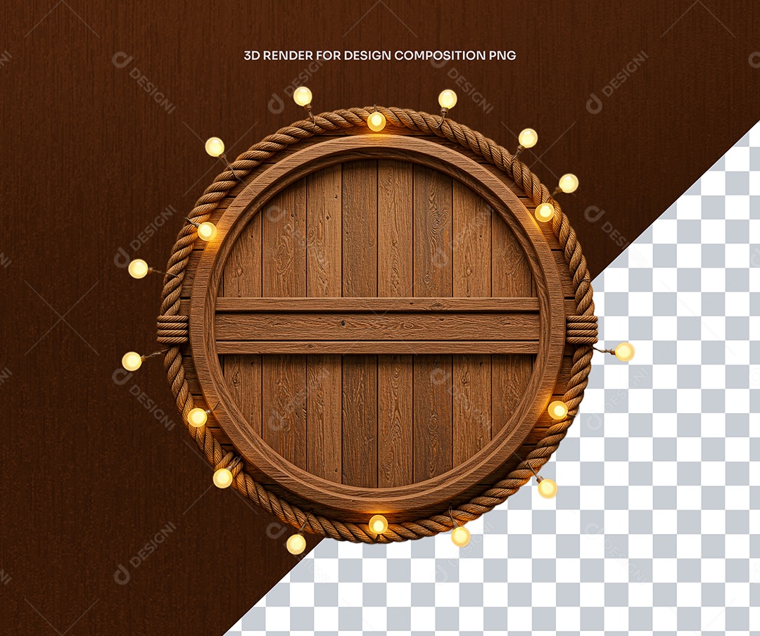 Elemento 3D Moldura De Madeira Circular Para Composição PSD