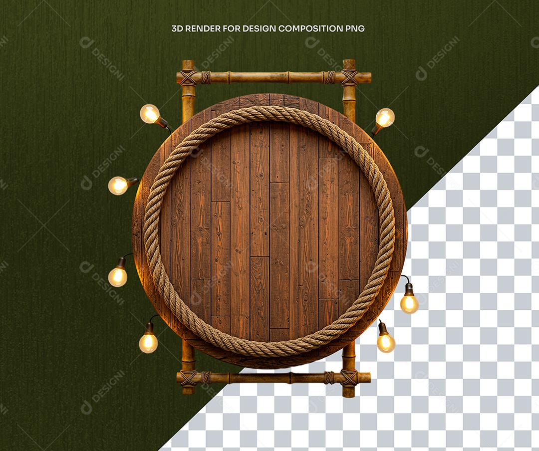 Elemento 3D Moldura De Madeira Circular Para Composição PSD