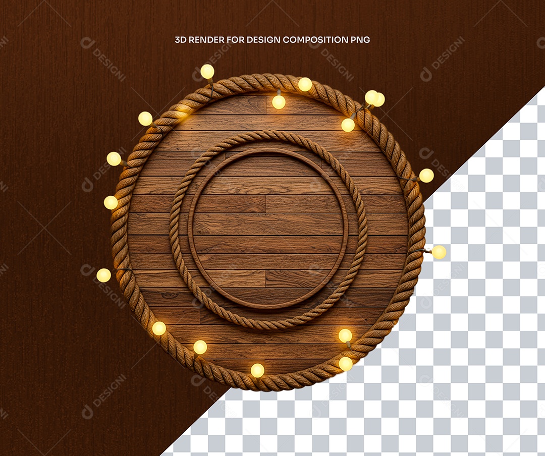 Elemento 3D Moldura De Madeira Circular Para Composição PSD