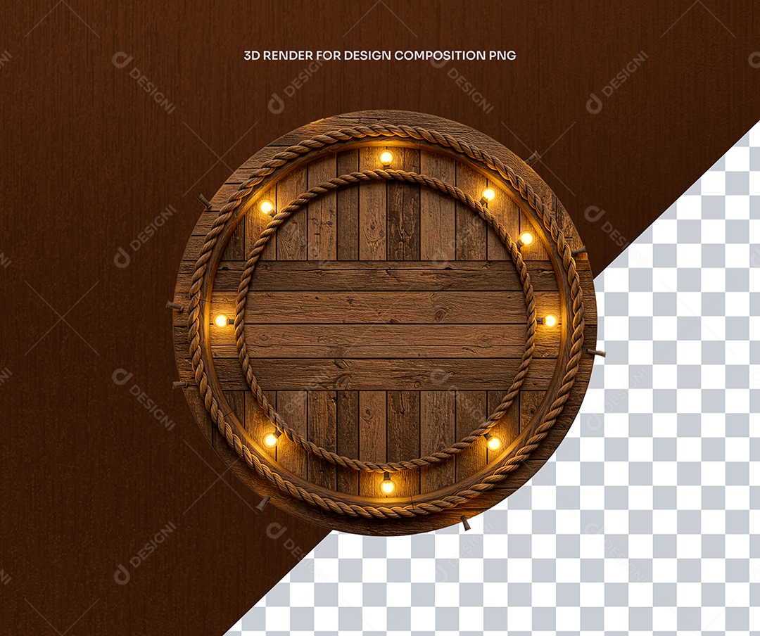 Elemento 3D Moldura De Madeira Circular Para Composição PSD