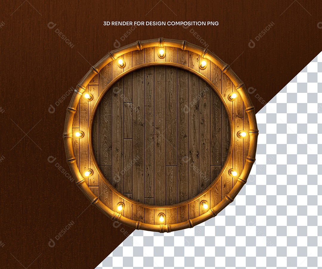 Elemento 3D Moldura De Madeira Circular Para Composição PSD