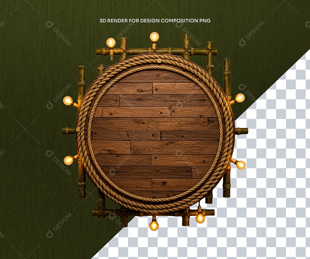 Elemento 3D Moldura De Madeira Circular Para Composição PSD