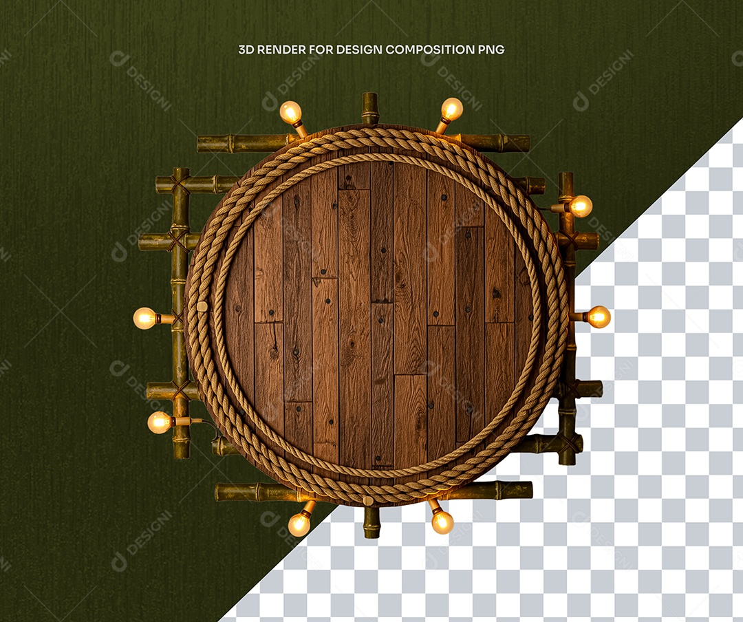 Elemento 3D Moldura De Madeira Circular Para Composição PSD