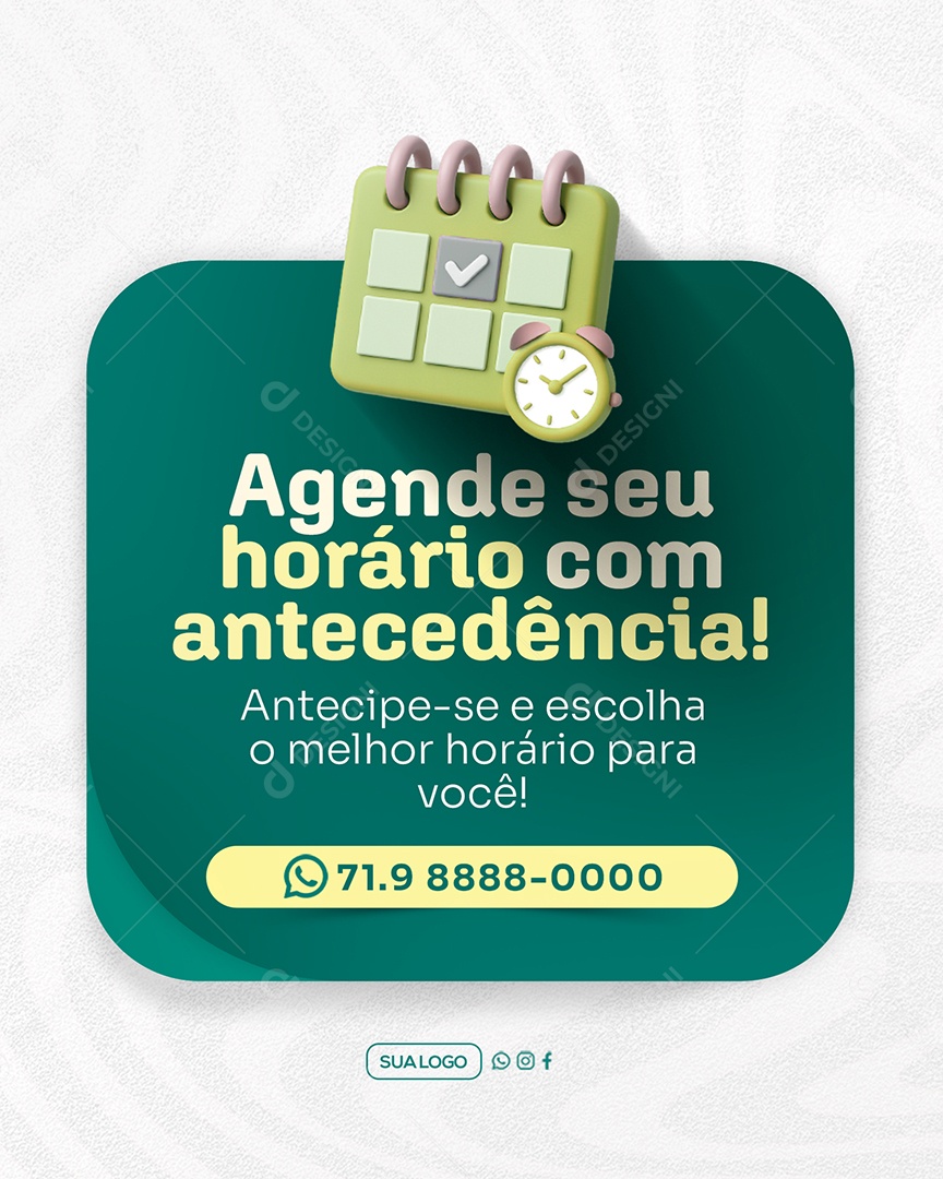 Agende seu Horário com Antecedência Social Media PSD Editável