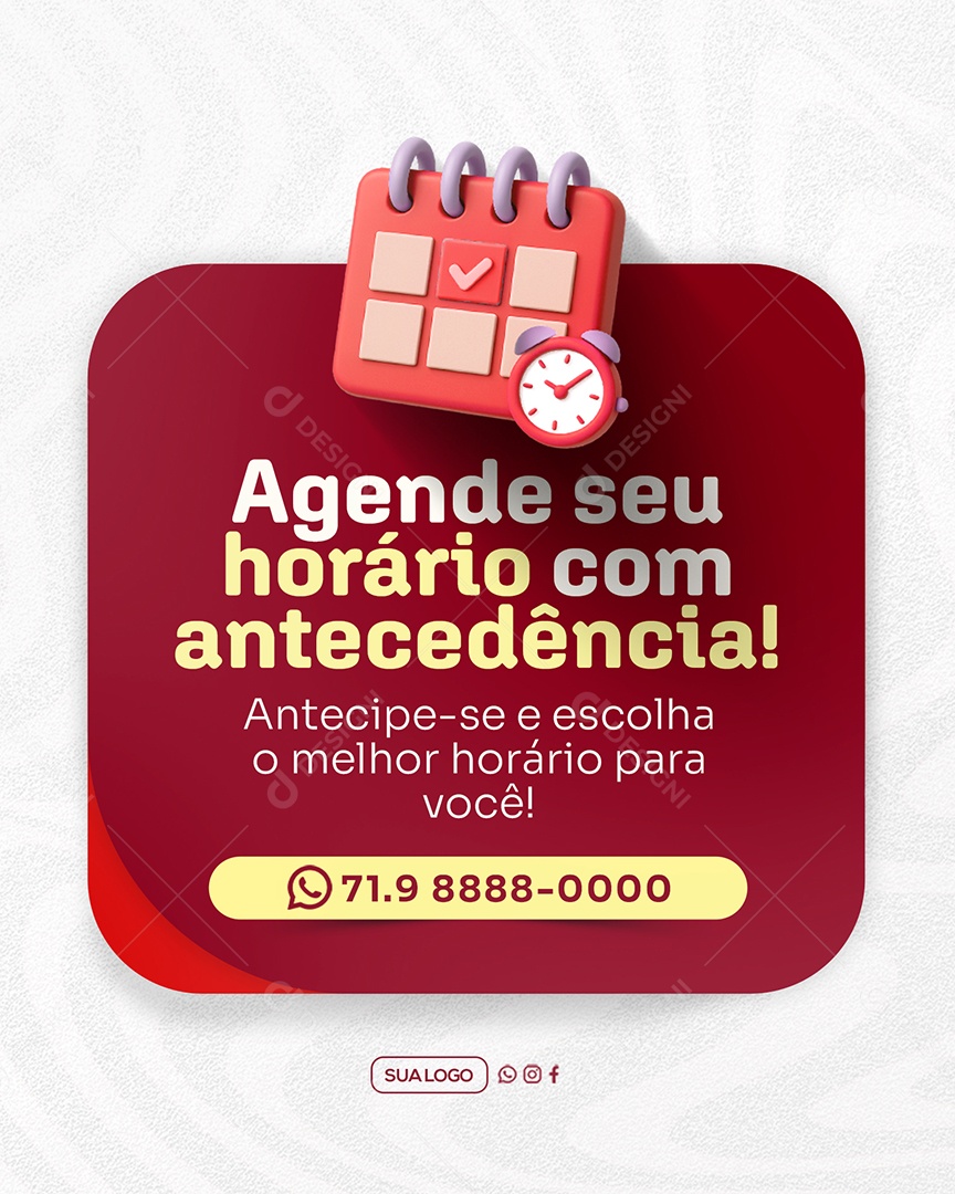 Agende seu Horário com Antecedência Social Media PSD Editável