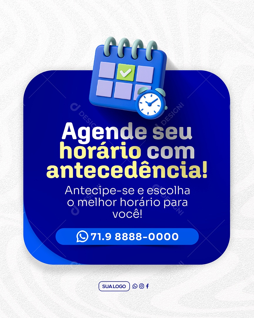 Agende seu Horário com Antecedência Social Media PSD Editável