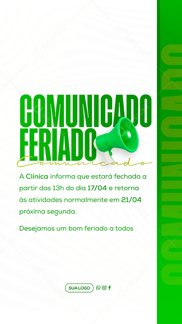 Story Comunicado de Feriado Social Media PSD Editável
