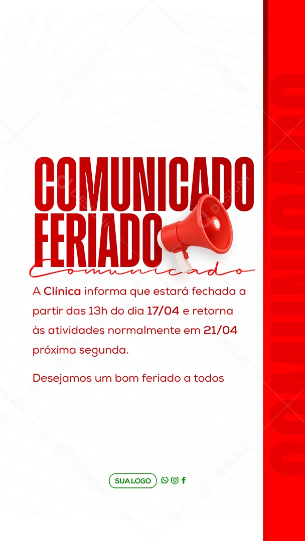 Story Comunicado de Feriado Social Media PSD Editável