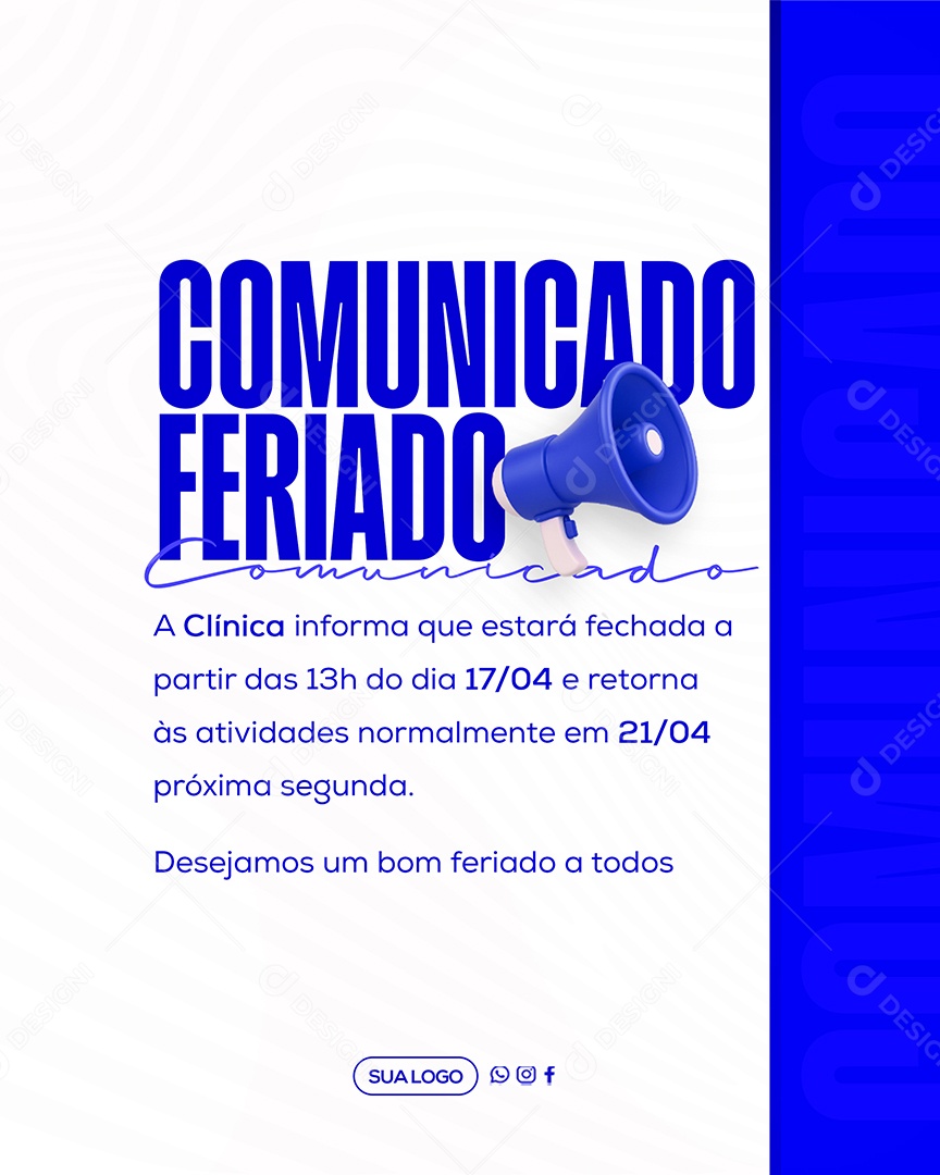 Comunicado de Feriado Social Media PSD Editável