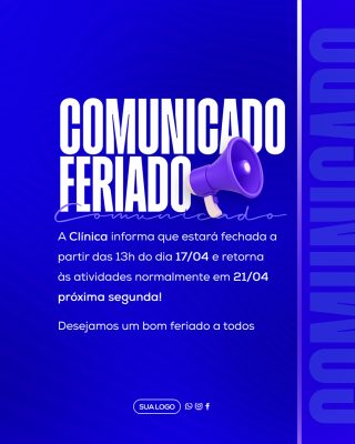 Comunicado de Feriado Social Media PSD Editável
