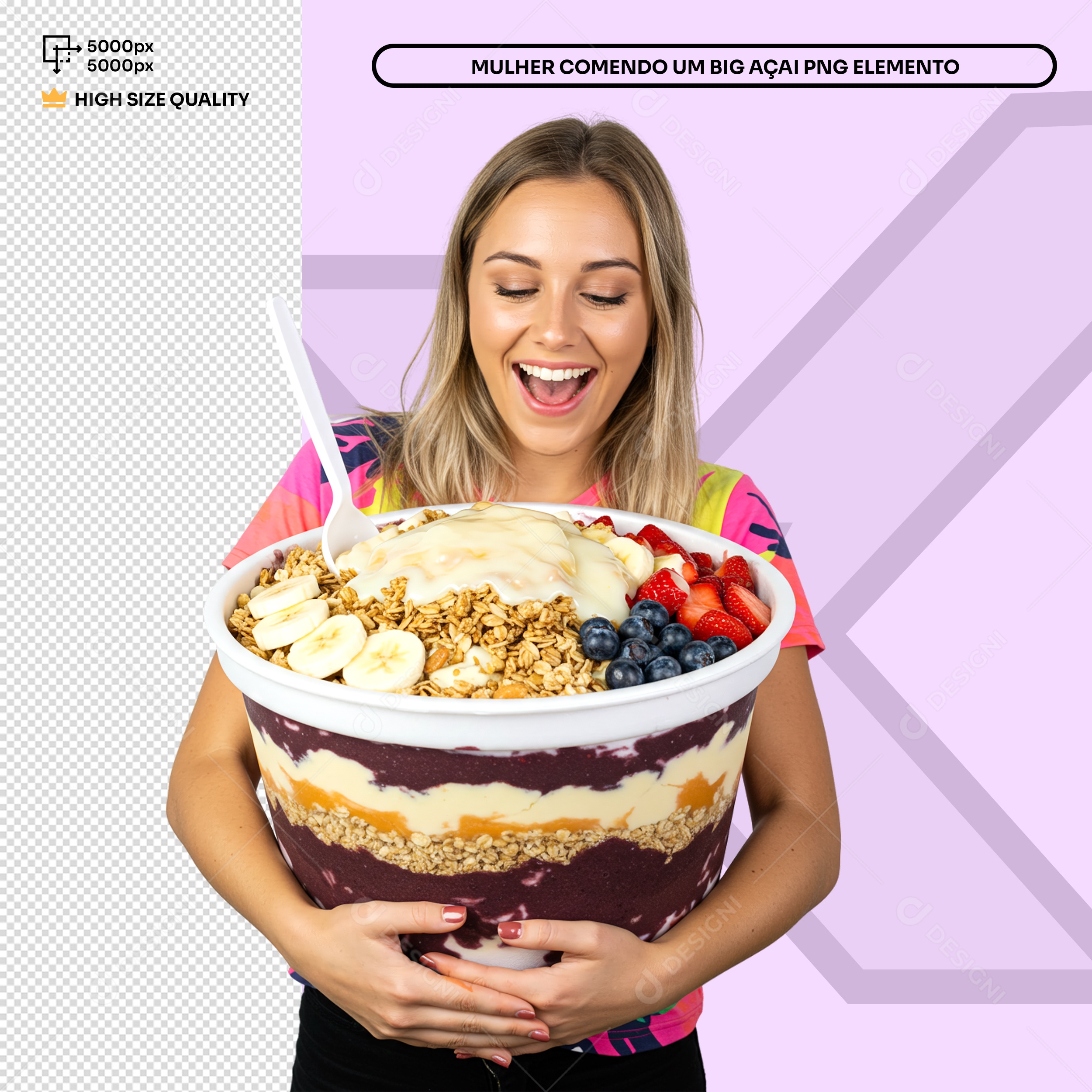 Mulher Segurando Pote de Açai Elemento 3D Para Composição PSD Editável