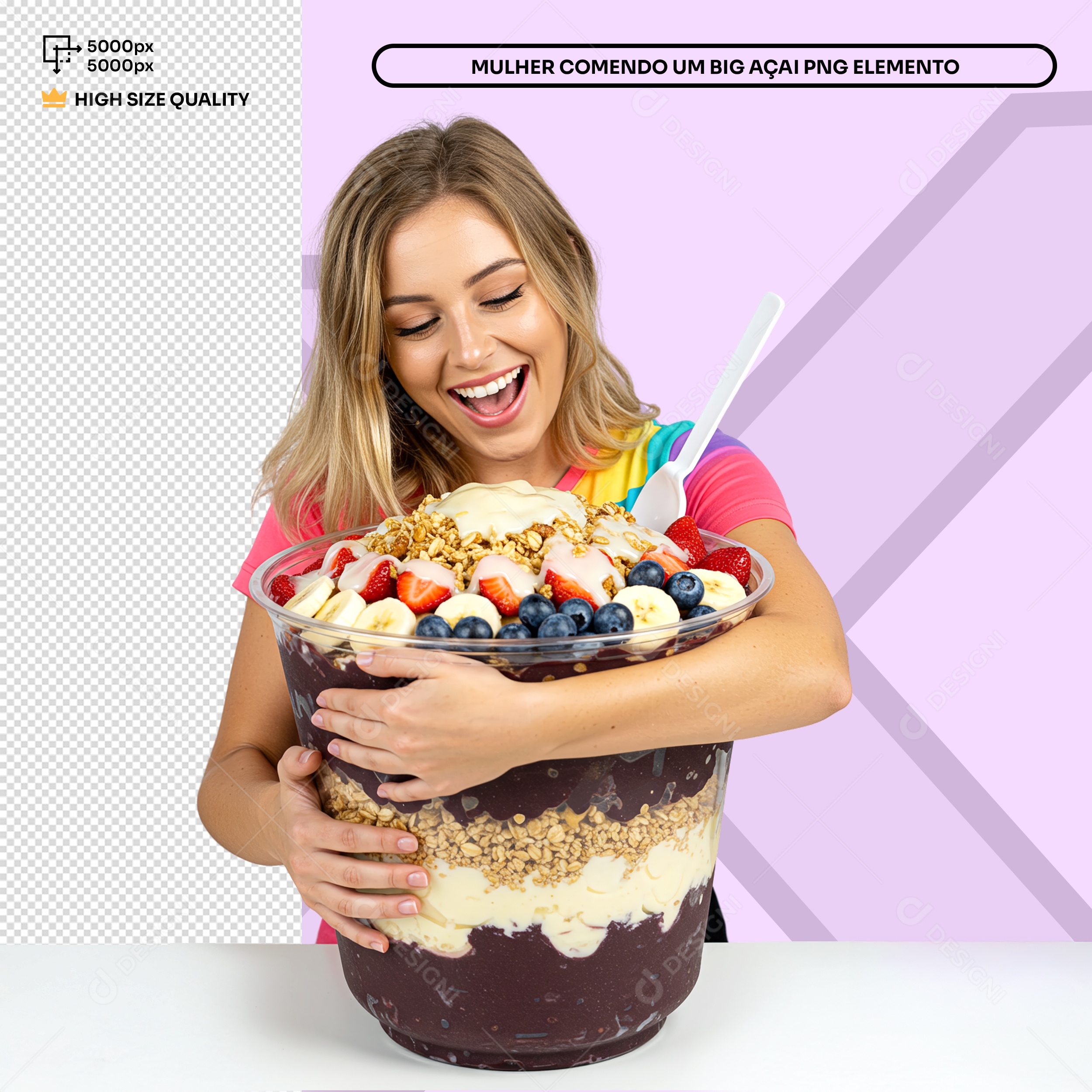 Mulher Segurando Pote de Açai Elemento 3D Para Composição PSD Editável