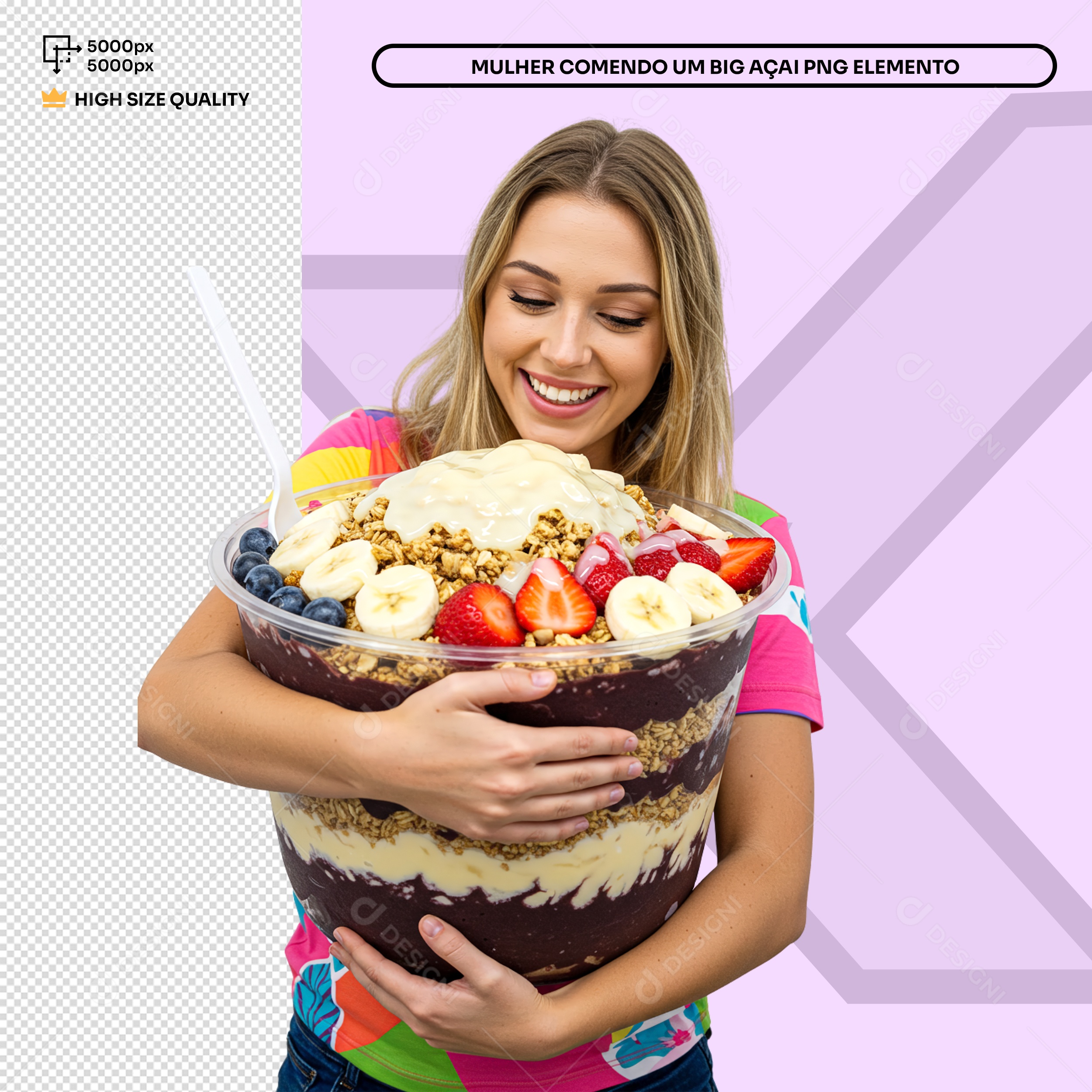 Mulher Segurando Pote de Açai Elemento 3D Para Composição PSD Editável