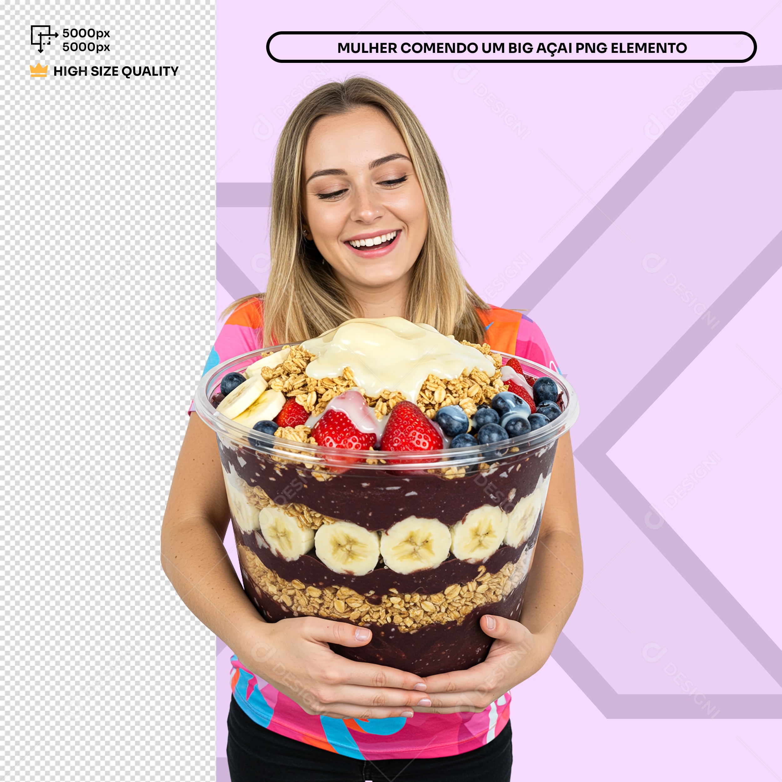 Mulher Segurando Pote de Açai Elemento 3D Para Composição PSD Editável