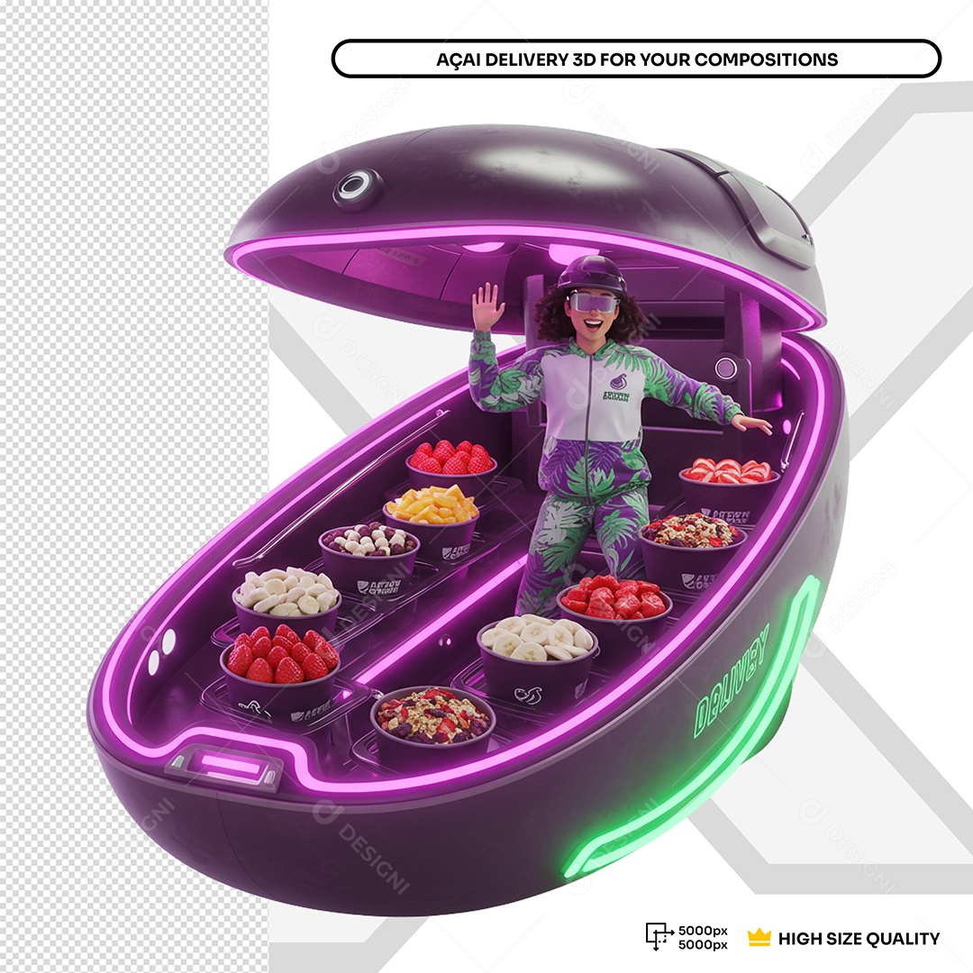 Homem Dentro De Nave Com Varios Ingredientes Para Açai Elemento 3D Para Composição PSD Editável