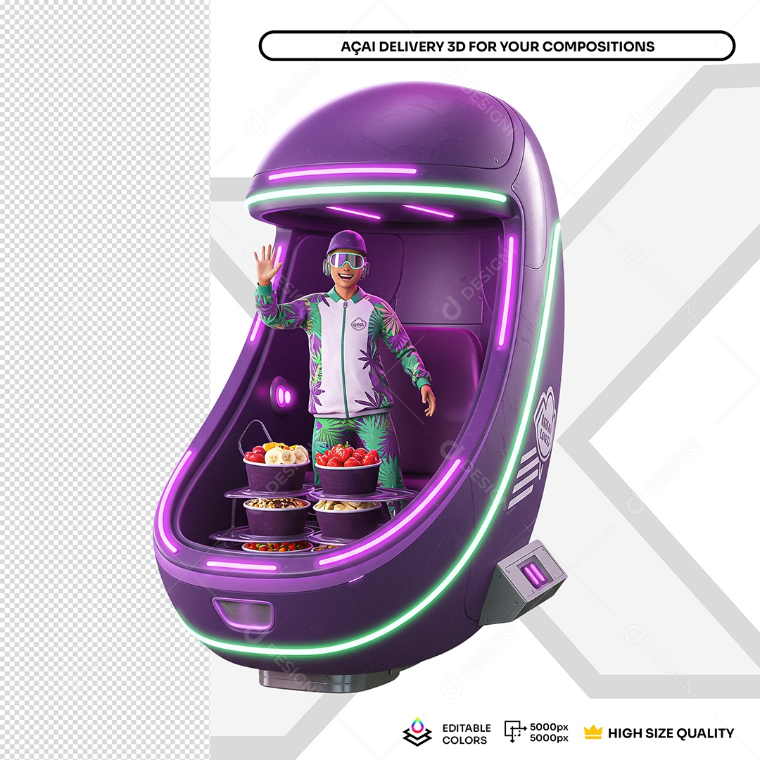 Homem Dentro De Nave Com Varios Ingredientes Para Açai Elemento 3D Para Composição PSD Editável