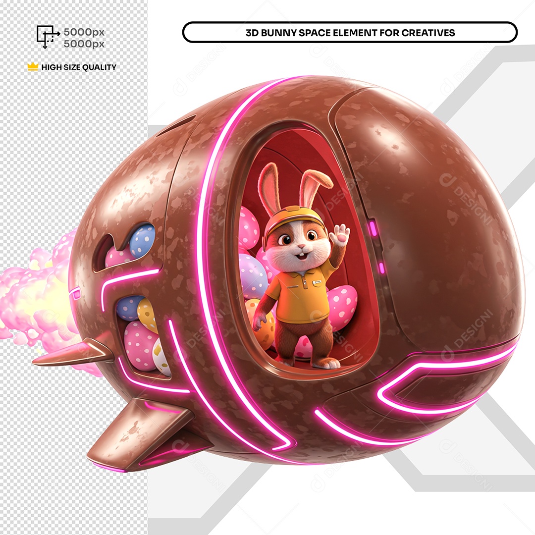 Coelho Em Nave de Chocolate Elemento 3D Para Composição PSD